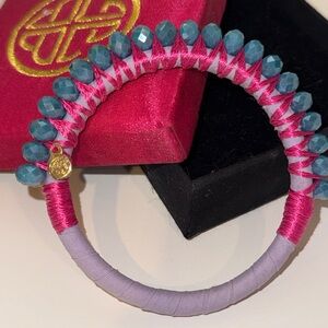 BudhaGirl Pink & Teal Wrapped Beaded Bracelet with Gold Charm